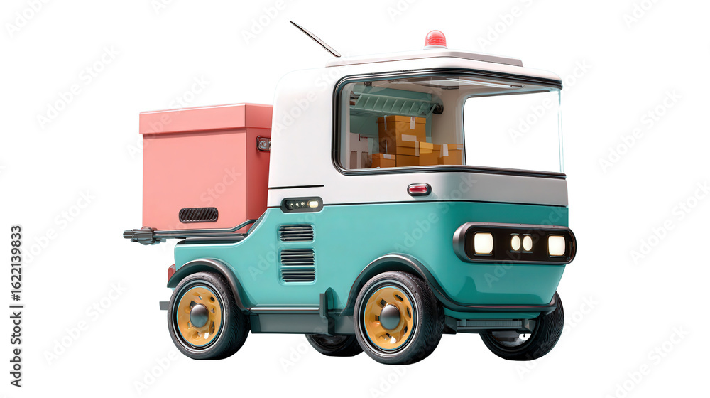 Poster automated food delivery robot background isolated on a transparent background, png file.