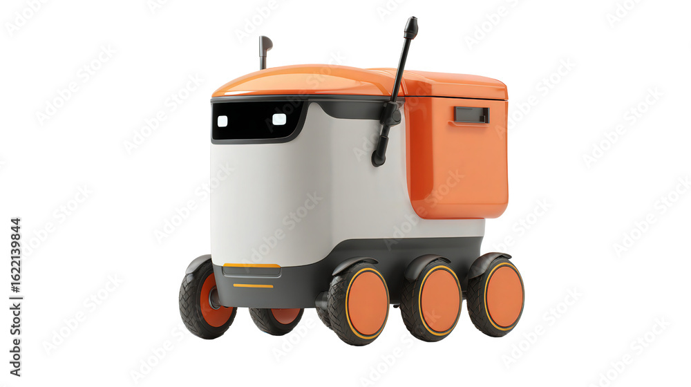 Poster automated food delivery robot background isolated on a transparent background, png file.
