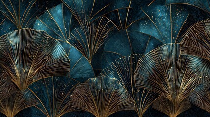 Abstract Geometric Pattern With Teal And Gold Accents