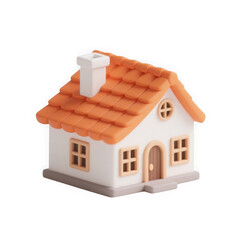 3d illustration of charming cartoonstyle house with orange tiled roof and white walls, isolated on transparent background