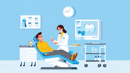 Fototapeta premium Doctor checking on a patient in a hospital room with medical equipment vector