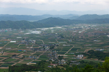 high angle view of the rural village and farm
