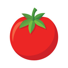 Bright Red Tomato Illustration with Green Stem on a White Background