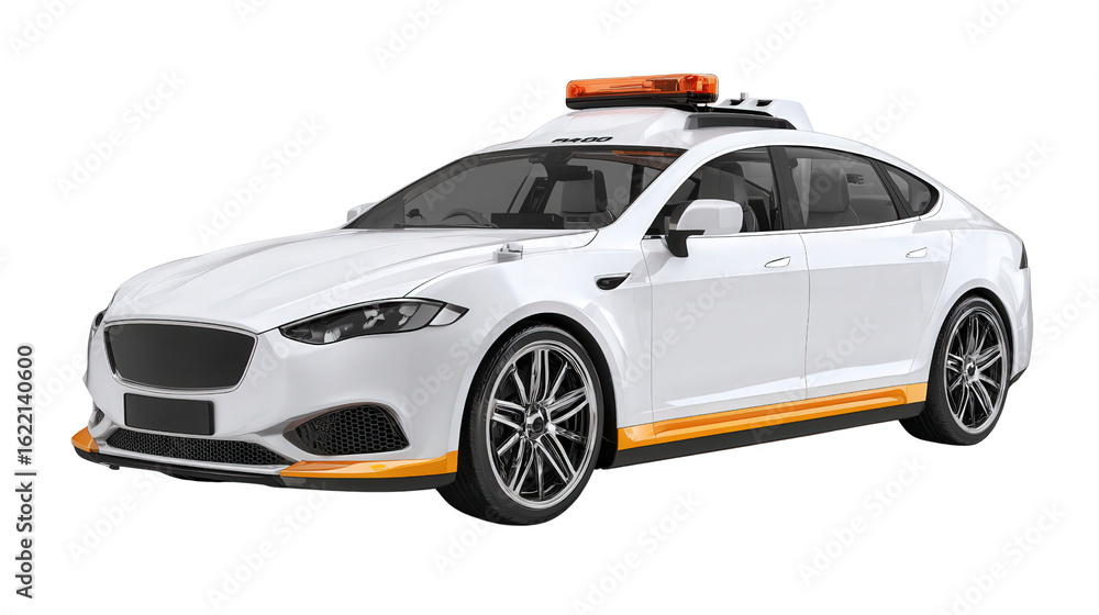 Poster autonomous car on a highway background isolated on a transparent background, png file.