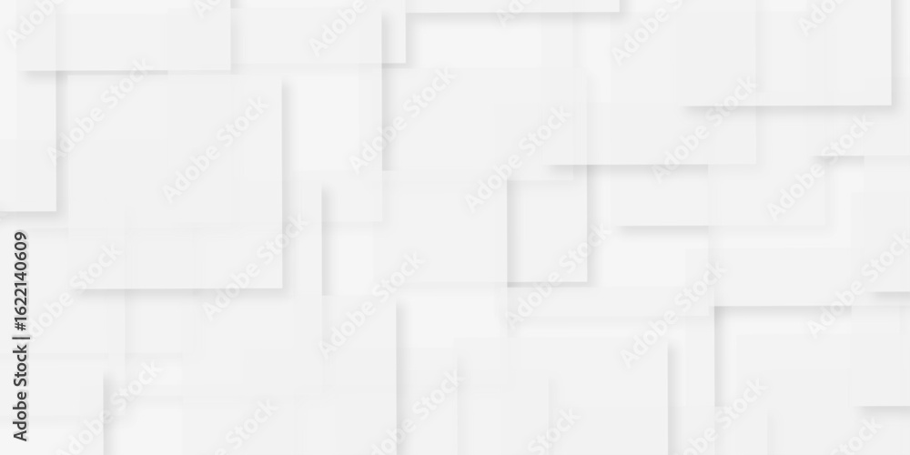 Poster modern abstract white background design with layers of textured white transparent material, minimal 