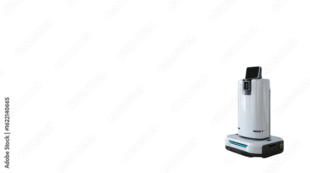 Poster autonomous cleaning robot in office background isolated on a transparent background, png file.