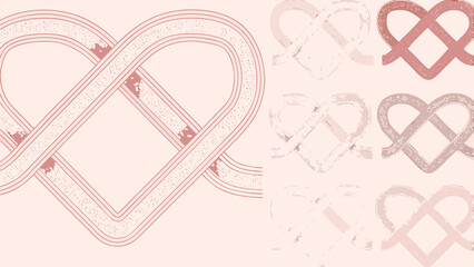 Illustration of interwoven heart shapes in varying shades of pink on a light pink background