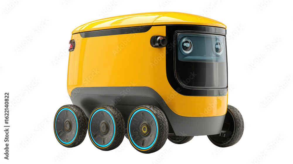 Poster autonomous delivery robot in urban environments background isolated on a transparent background, png