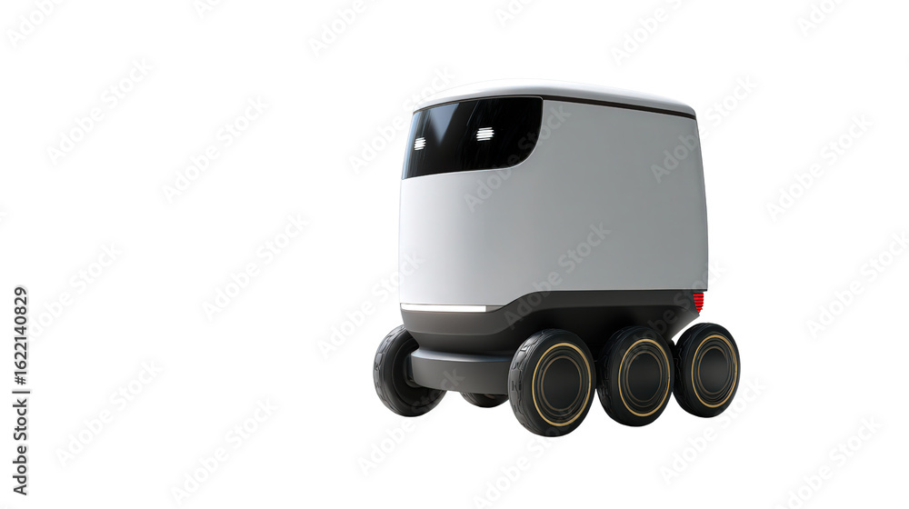 Poster autonomous delivery robot in urban environments background isolated on a transparent background, png