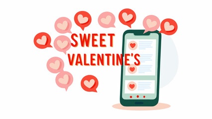 Valentine's day themed phone with heart notifications and sweet valentine's message in red letters