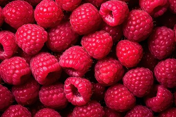 Top view of a fresh and sweet raspberries background.