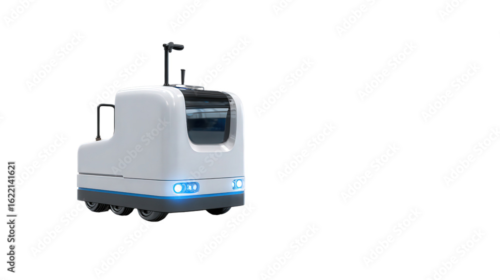 Poster autonomous mobile robot on factory floor background isolated on a transparent background, png file.