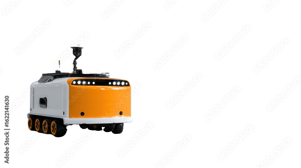 Poster autonomous mobile robot on factory floor background isolated on a transparent background, png file.