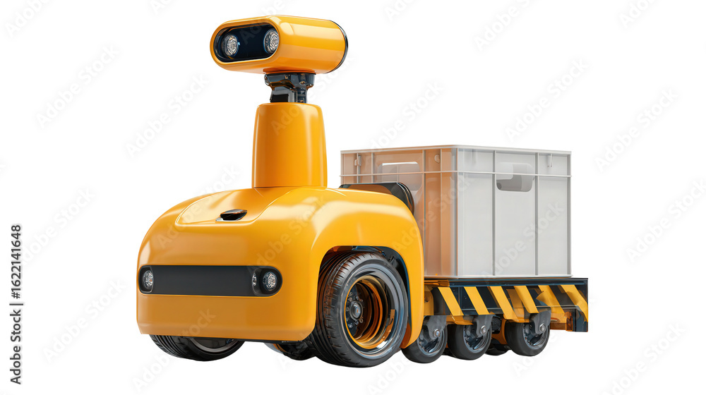 Poster autonomous mobile robot on factory floor background isolated on a transparent background, png file.