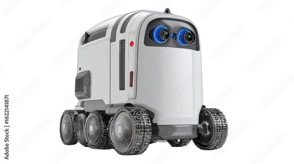 Poster autonomous robot for cleaning public spaces background isolated on a transparent background, png fil