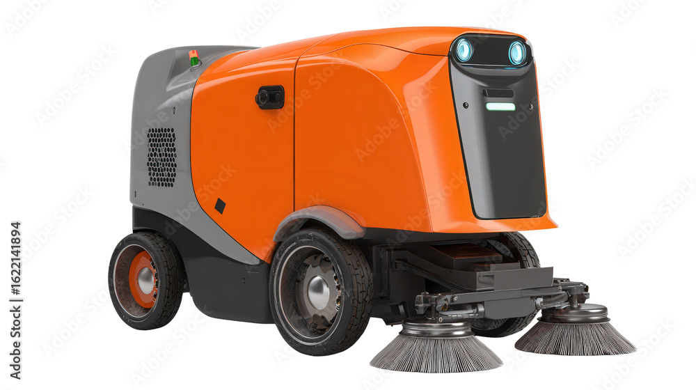 Poster autonomous robot for cleaning public spaces background isolated on a transparent background, png fil
