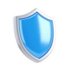 3d illustration of a blue shield with a silver border, isolated on a transparent background, symbolizing security, protection, and defense