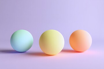 Three pastel-colored spheres on a gradient background, a 3D rendering illustration with soft shadows and a minimalistic background. 
