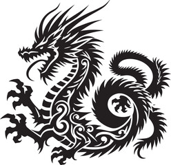 Tribal Dragon Tattoo vector  Design black on white background