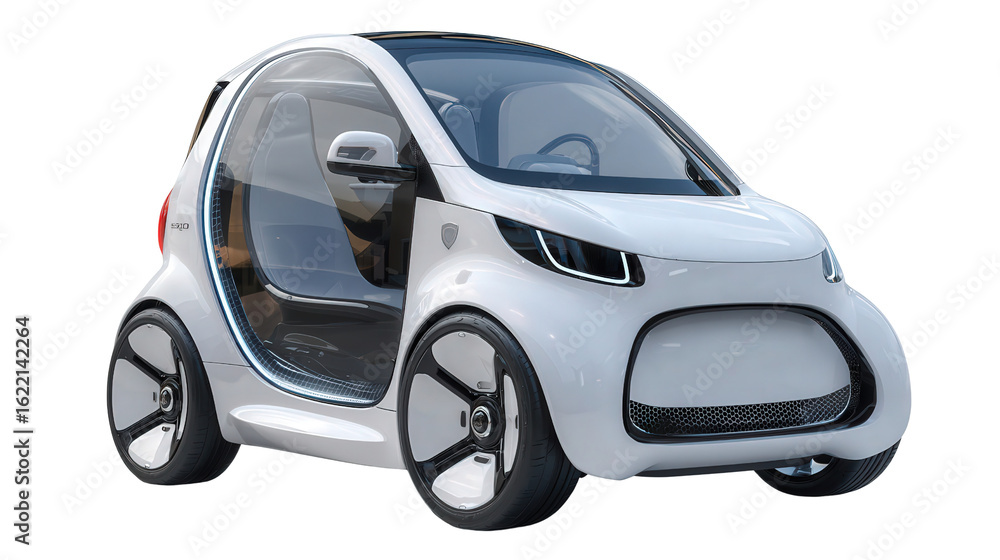 Poster autonomous smart car in traffic background isolated on a transparent background, png file.