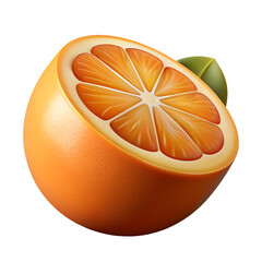 High-Resolution 3D Art of a Juicy Half Orange Slice – Transparent PNG, Realistic and Eye-Catching Design