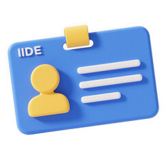 3d illustration of 3d render of a blue identification card with a yellow person icon and text iide, symbolizing access and personal information isolated on transparent background