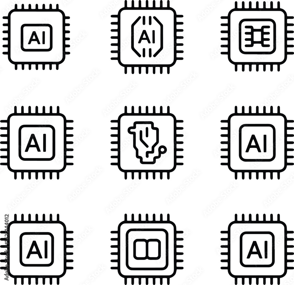 Aufkleber variety of ai processor chip icons with unique internal graphics