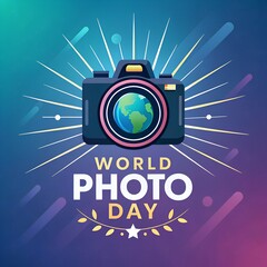Obraz premium world photo day celebration, world photography day concept, camera art world photo day, photography icon design, international photo day logo