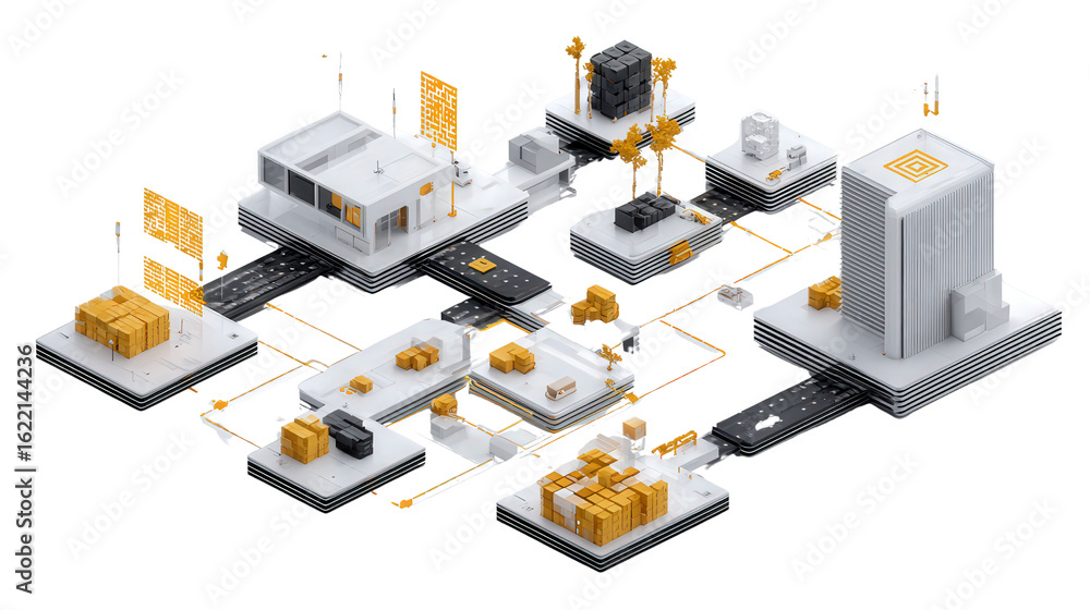 Poster blockchain application for supply chain management background isolated on a transparent background, 