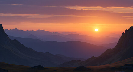 Majestic Mountain Sunrise: A Panoramic View of Golden Hour Hues