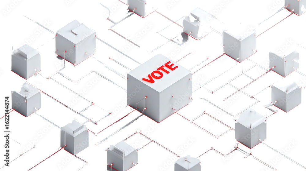 Aufkleber blockchain-based voting system background isolated on a transparent background, png file.