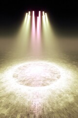 Stage lights illuminate a circular area