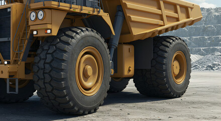 Powerful Mining Truck Tires Close-Up in Industrial Setting
