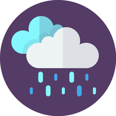 A stylized illustration of a rain cloud showering light blue raindrops.