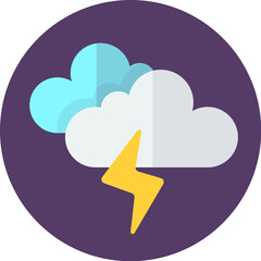 Illustration of a stylized cloud formation with a lightning bolt against a purple background.