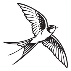 Black and white flying eagle vector illustration with outstretched wings
