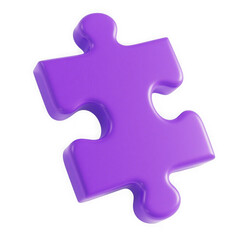 3d illustration of a single purple jigsaw puzzle piece, isolated on a transparent background, symbolizing connection, problemsolving, and the completion of a task