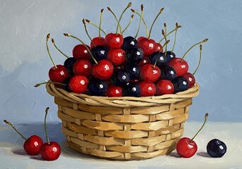 Oil Painting: Rustic Charm of Summer Cherries