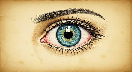 Intense Teal Eye: Vintage-Style Illustration
