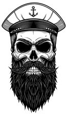 Grizzled Sailor Skull: Monochrome Ink Illustration