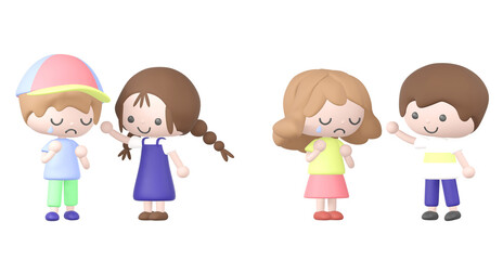 3dの泣いている子を励ます子どものイラスト