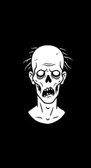 Black and White Zombie Skull Illustration: Dark Art