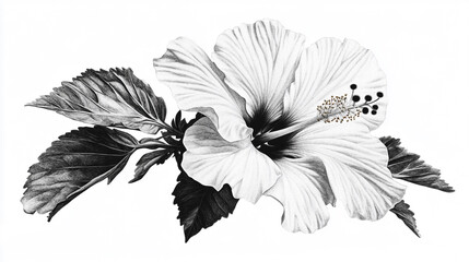 Black and White Hibiscus Flower Photography. An elegant black and white photograph capturing the intricate details of a hibiscus flower in full bloom.