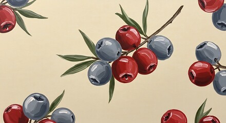 Crimson & Indigo Berries: A Vintage-Style Painting