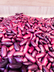 Dried Red Adzuki Beans in Natural Wood Tray, Asian Dessert Ingredient (Overhead View)