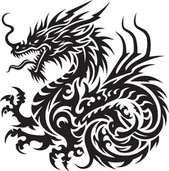 Tribal Dragon Tattoo vector  Design black on white background