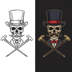 Elegant Skull Gentleman: Vintage Vector Illustration