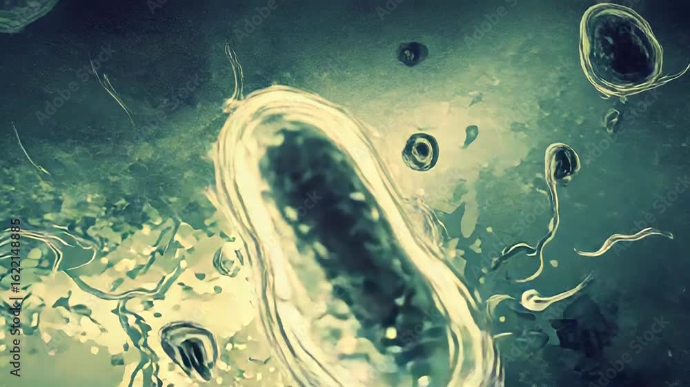 Poster microscopic view of bacteria multiplying in dark environment
