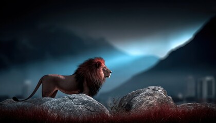 Majestic lion atop rocky peak