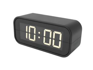 A black digital clock on transparent background 
